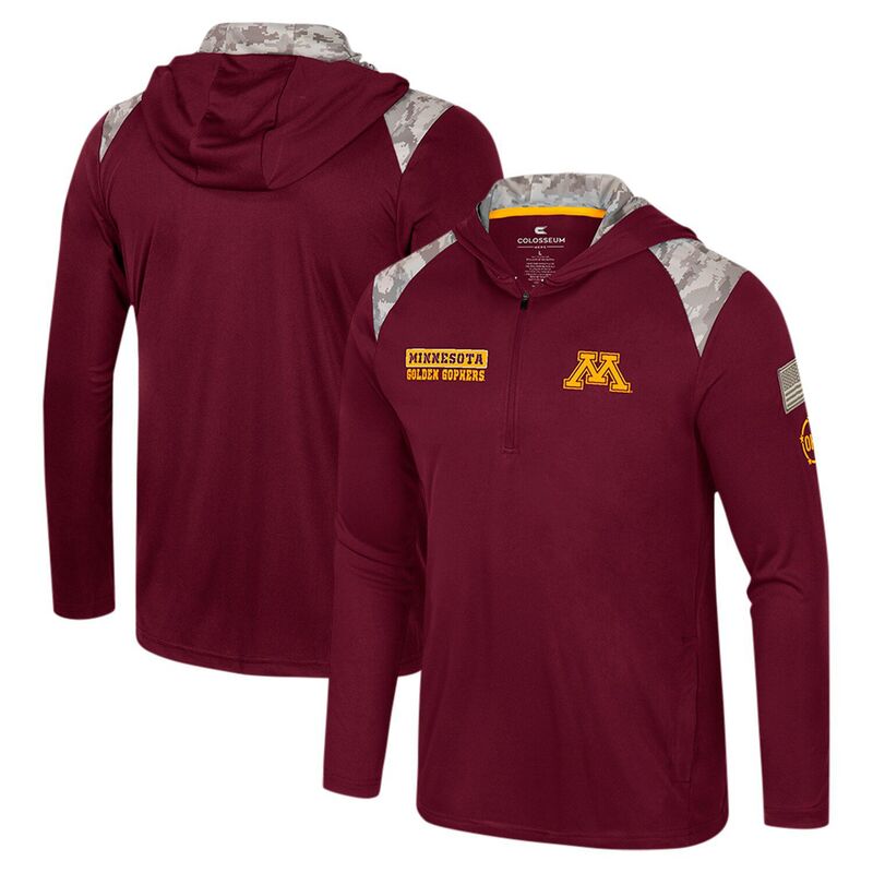 コロシアム メンズ トップス Tシャツ パーカー ジャケット Men's Colosseumaroon Minnesota Golden Gophers OHT Military Appreciation Quarter-Zip Hoodie Jacket Min Red レッド