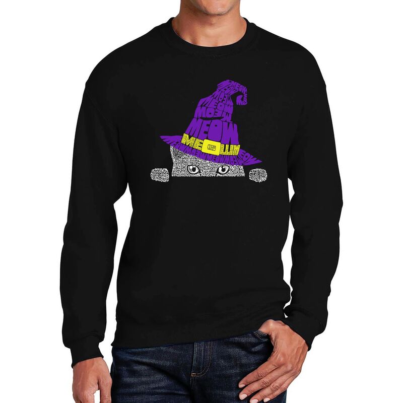 エルエーポップアート メンズ トップス Tシャツ クルーネック スウェット LA Pop Art Peeking Witch Cat - Men's Word Art Crewneck Sweatshirt Black ブラック｜ReVida 店