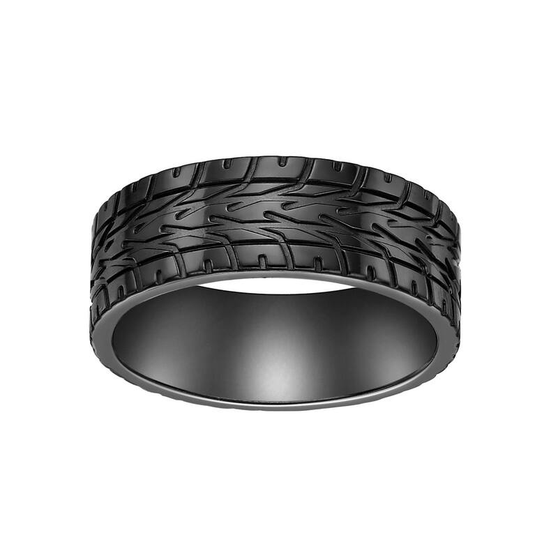 リンクス メンズ アクセサリー リング Men's LYNX Black Zirconium Tire Pattern Ring Stainless ブラック