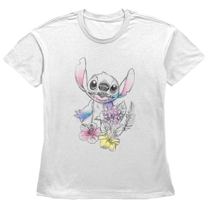 ディズニー レディース トップス Tシャツ フラワー柄 フラワー グラフィック Disney's Lilo & Stitch Women's Floral Sketch Graphic Tee White ホワイト