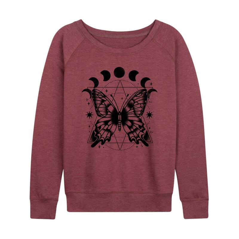 アニメキャラクター レディース トップス Tシャツ パイル Licensed Character Women's Celestial Butterfly French Terry Long Sleeve Tee Heather Maroon ヘザー