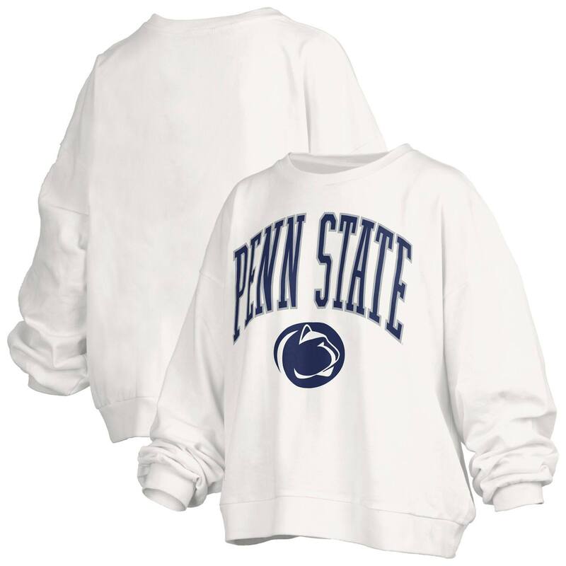 押し付けるボックス席 レディース トップス プルオーバー 流汗 ロゴタイプ Women\u0027s Pressbox White Penn State Nittany Lions Janise Arch Over Logo Waist Length Oversized Pullover Sweatshirt Pst White 白いこと