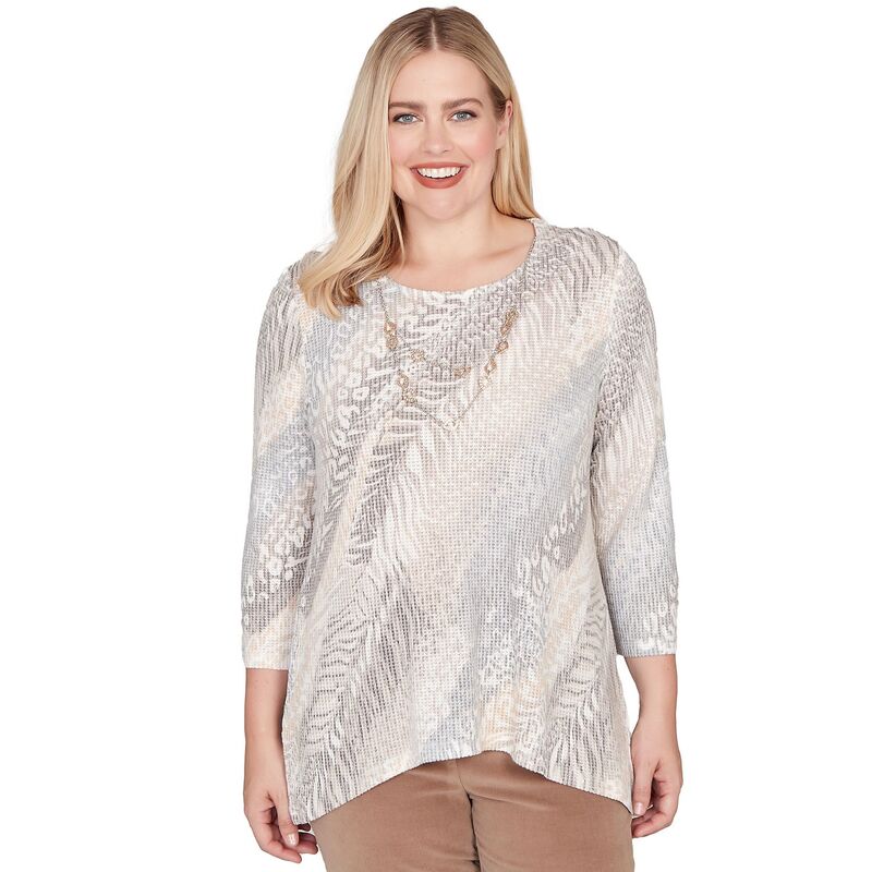 アルフレッド ダナー レディース トップス Tシャツ アニマル柄 プリント レース Women's Alfredunner Diagonal Animal Printop with Necklace Latte Multi マルチカラー