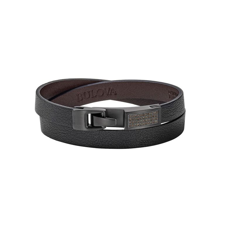 ブロバ メンズ 佩び物 ブレスレット・バングル・アンクレット なめし革 Bulova Men\u0027s Precisionist Black Diamond Accent \u0026 Black Leather Double Wrap Bracelet Black 黒いこと