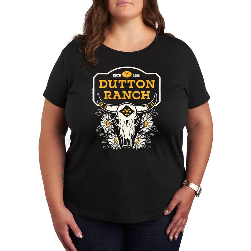 アニメキャラクター レディース トップス Tシャツ プラスサイズ グラフィック Licensed Character Plusize Yellowstone Dutton Skull Graphic Tee Black ブラック 6,021円