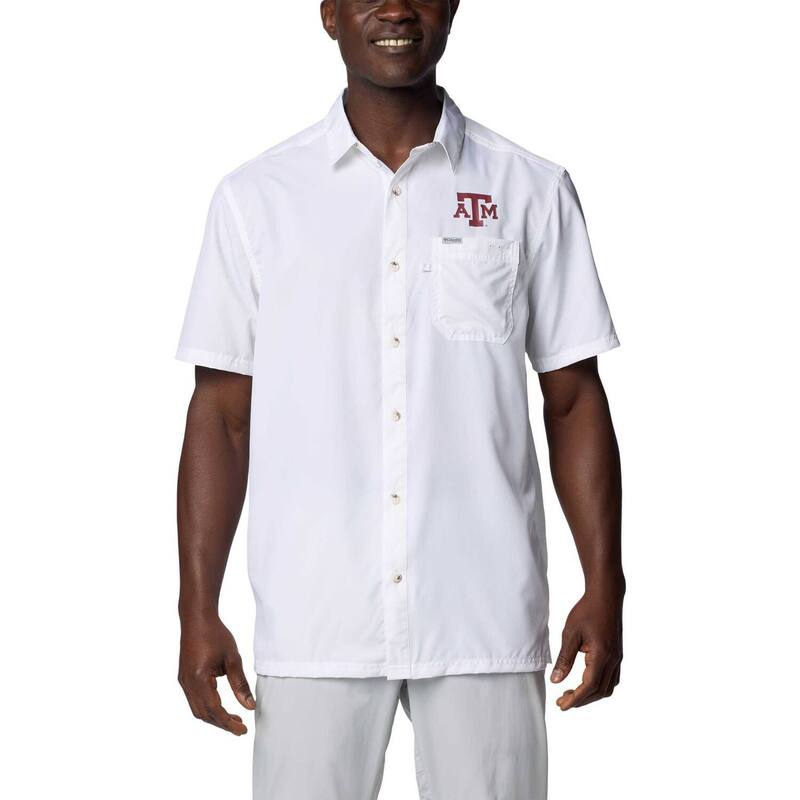コロンビア メンズ トップス プルオーバー Men\u0027s Columbia Whitexas A\u0026M Aggies PFG Slack Tide Omni-Shade Button-Up Camp Shirtam White 白いこと