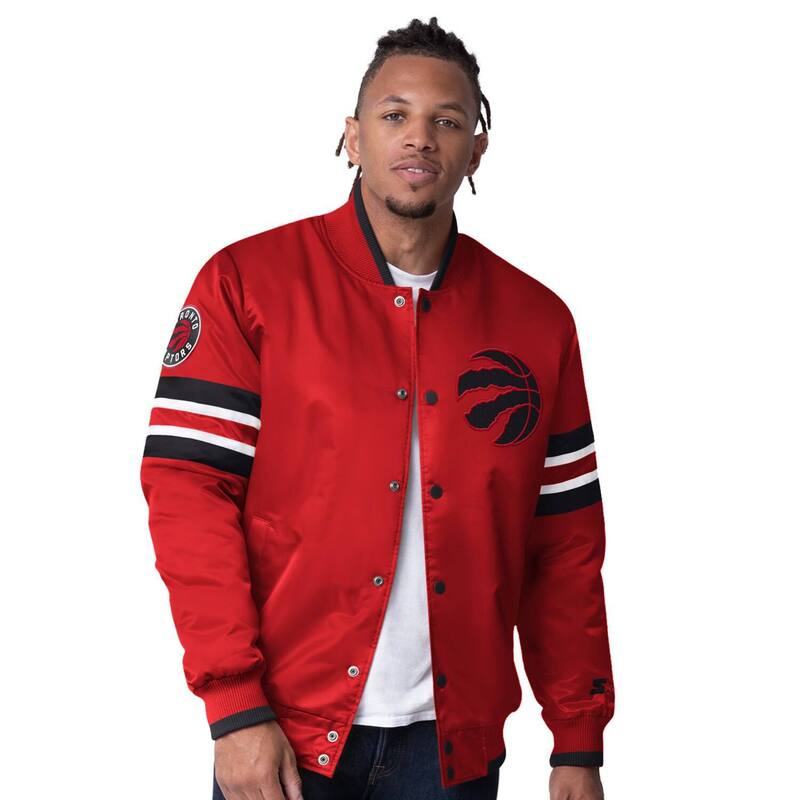 クランク メンズ アウター 上衣・上衣 繻子 Men\u0027startered Toronto Raptorscout Varsity Satin Full-Snap Jacket Rpt Red 赤いこと コート・ジャケット-メンズファッション