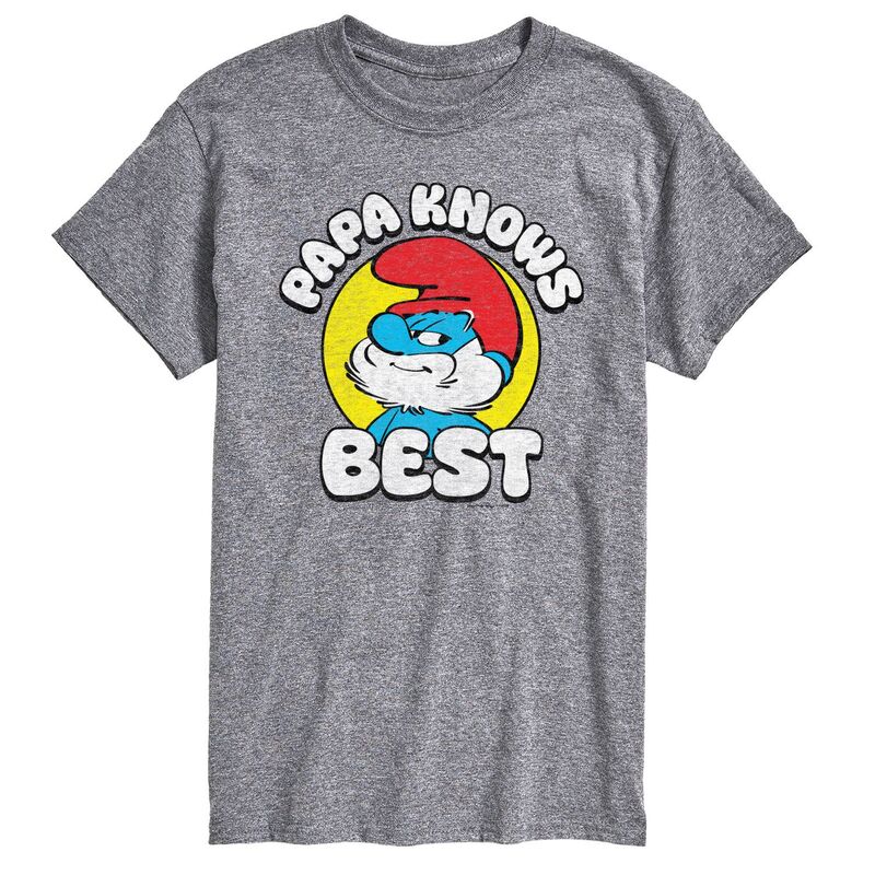 アニメ人となり メンズ トップス ティーシャツ グラフィック Licensed Character Men\u0027smurfs Papa Knows Best Graphic Tee Heather Gray 薄墨色 Tシャツ・カットソー-メンズファッション-トップス