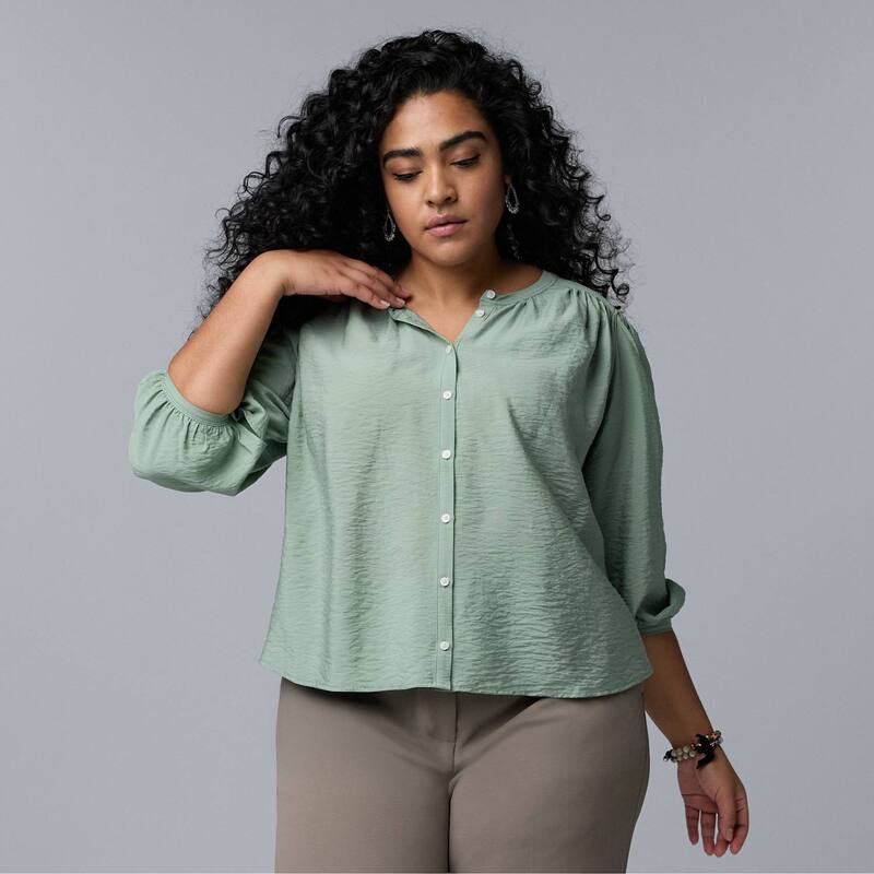 ヴェラウォン レディース トップス シャツ バルーンスリーブ プラスサイズ Plusize Simply Vera Wang Shirred Balloon Sleeve Top Chadwick Green グリーン