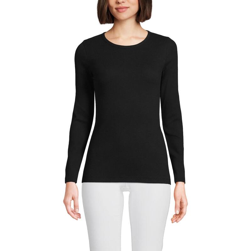 ランズエンド レディース トップス Tシャツ トール Women's Tallands' End Long Sleeve Micro Rib Tee Black ブラック