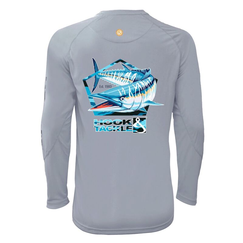 フックアンドタックル メンズ トップス Tシャツ Hook & Tackle Wahoo Pentagon L/s Uv Fishing T-shirt Grey グレー