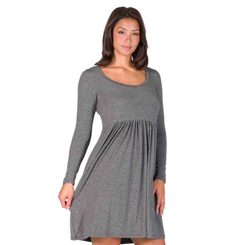 24 セブンコンフォート レディース トップス ワンピース ミニ Women's 24Seven Comfort Apparelong Sleeve Babydoll Mini Dressmoke スモーク｜ReVida 店