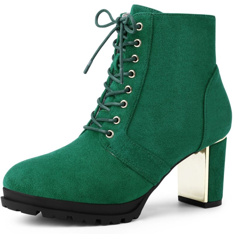 アレグラ ケー レディース シューズ ブーツ・レインブーツ レース ヒール ALLEGRA K Women's Round Toe Lace Up Chunky Heel Combat Boots Emerald Green グリーン