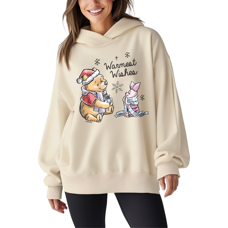 ディズニー レディース トップス Tシャツ スウェット フリース パーカー Women's Disney's Winnie The Pooh Warmest Wishes Oversized Fleece Hoodie Sweatshirt Cream クリーム