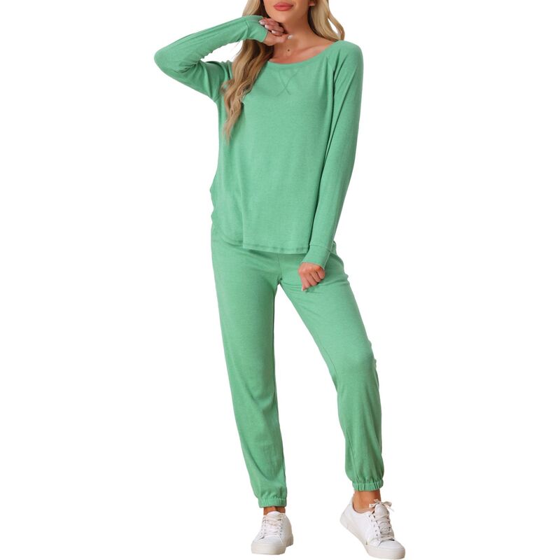 cheibear レディース アンダーウェア ナイトウェア ニット cheibear Womens Pajama Set Long Sleeve Knit Round Neck Loungwear Set Light Green グリーン｜ReVida 店