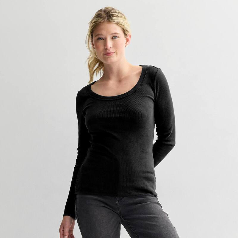 ソノマ レディース トップス Tシャツ Women'sonoma Goods For Life Rib Long Sleeve Scoop Neck Tee Pitch Black ブラック