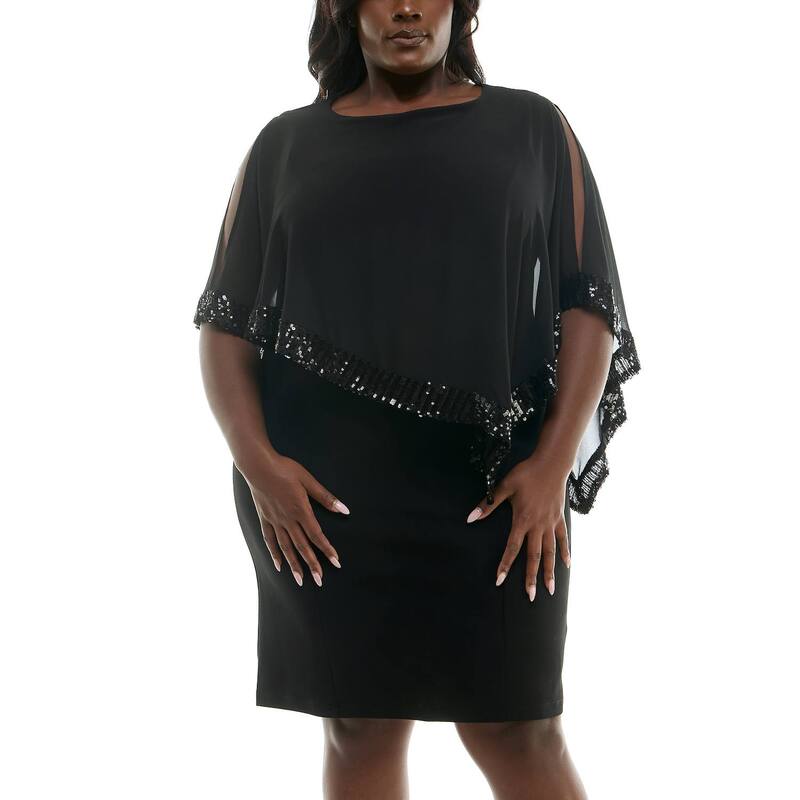ニナレオナルド レディース トップス ワンピース シフォン プラスサイズ Plusize Nina Leonard Popover Chiffon Shift Dress Black ブラック