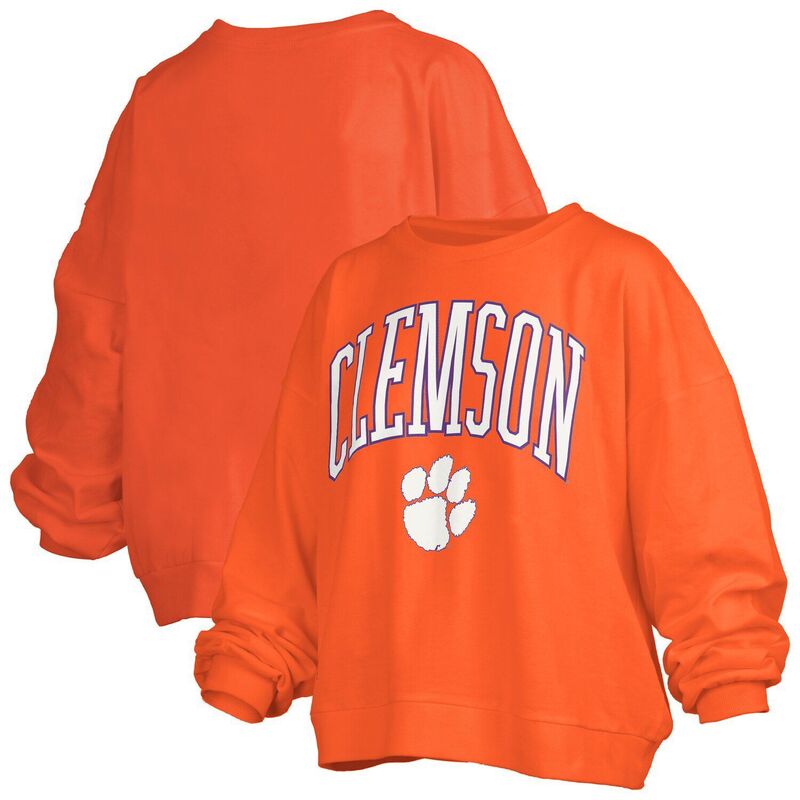 押し付けるボックス席 レディース トップス プルオーバー 流汗 ロゴタイプ Women\u0027s Pressbox Orange Clemson Tigers Janise Arch Over Logo Waist Length Oversized Pullover Sweatshirt Clm Orange オレンジ色