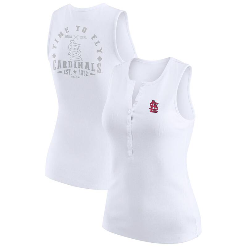 お召しもの バイ エリン アンド濫りがわしい レディース トップス プルオーバー 編み物 Women\u0027s WEAR by Erin Andrews White St. Louis Cardinals Rib-Knit Henley Tank Top Crd White 白いこと