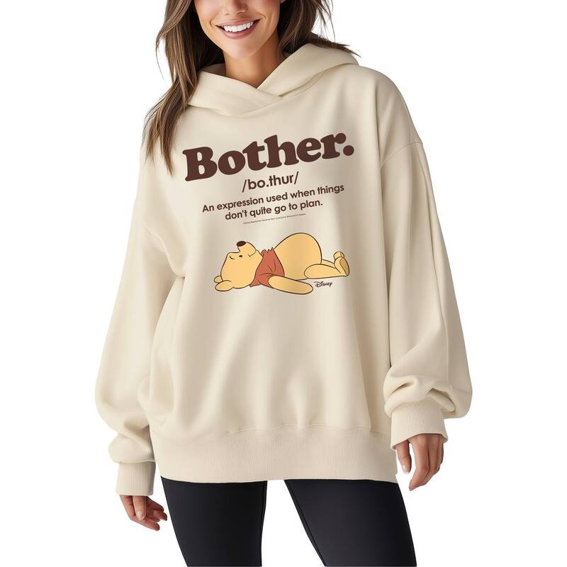 ディズニー レディース トップス Tシャツ スウェット フリース パーカー Women's Disney's Winnie The Pooh Bother Oversized Fleece Hoodie Sweatshirt Cream クリーム|ReVida 店