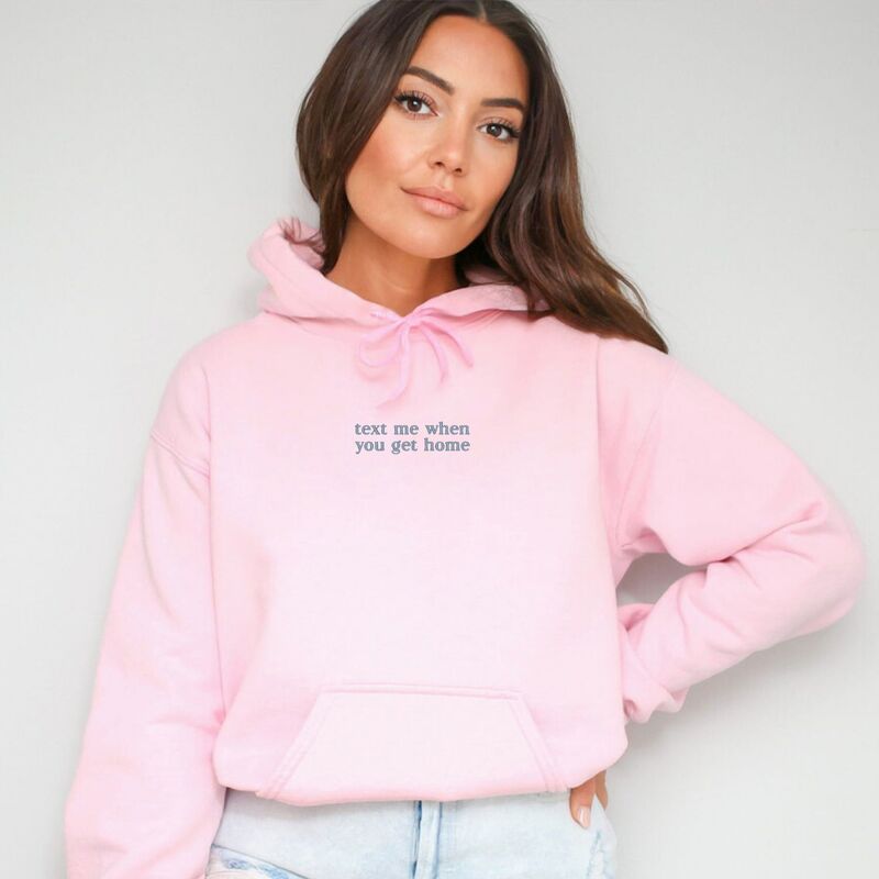 Simply Sage Market レディース トップス Tシャツ 刺繍 パーカー グラフィック Simply Sage Market Embroidered Text Me When You Get Home - Women's Graphic Hoodie Light Pink ピンク