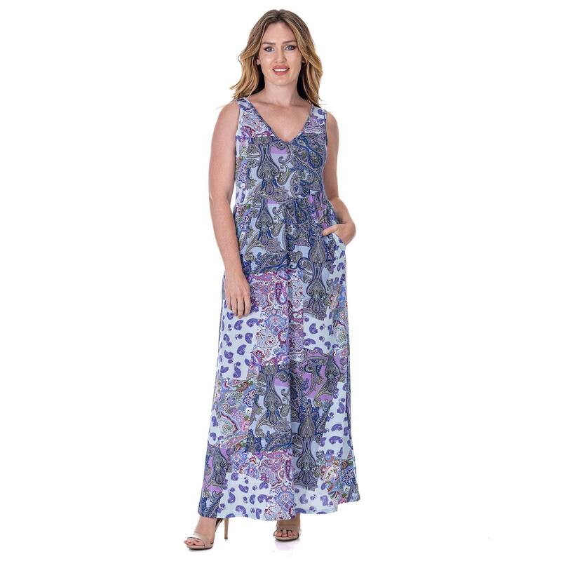24 セブンコンフォート レディース トップス ワンピース Vネック ノースリーブ マキシ Women's 24Seven Comfort Apparel Paisley Sleeveless V Neck Maxi Dress With Pockets Purple Multi パープル