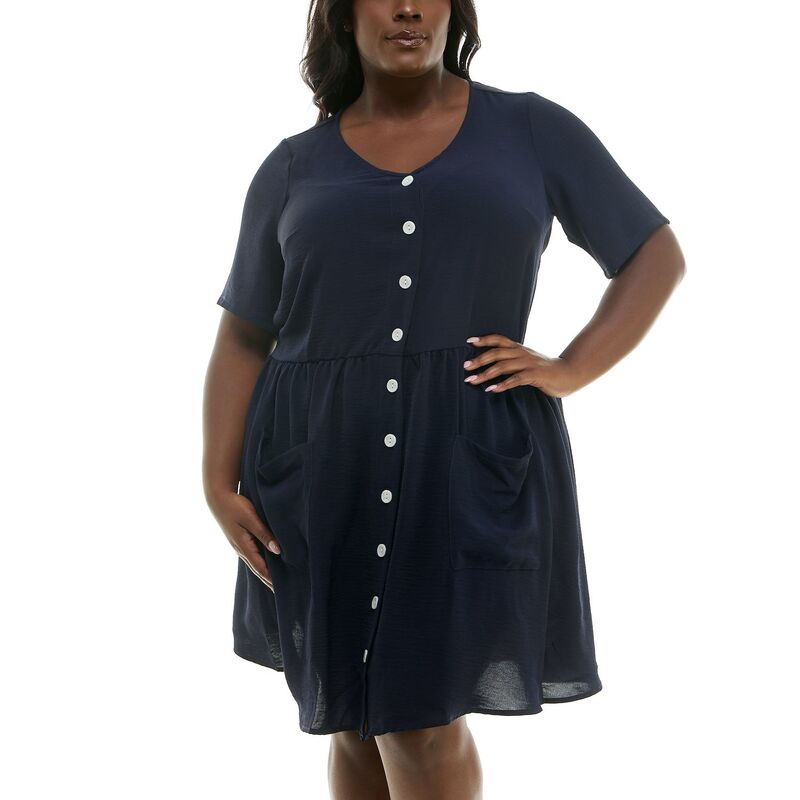 ニナレオナルド レディース トップス ワンピース プラスサイズ Plusize Nina Leonard Trapezelbow Sleeve Dress Navy ネイビー
