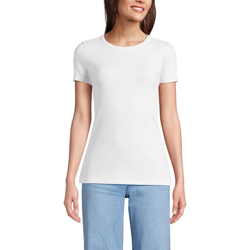 ランズ挙げ句の果て レディース トップス ティーシャツ トール Women\u0027s Lands\u0027 End Tall Micro Rib Tee White 白いこと レディースファッション-トップス