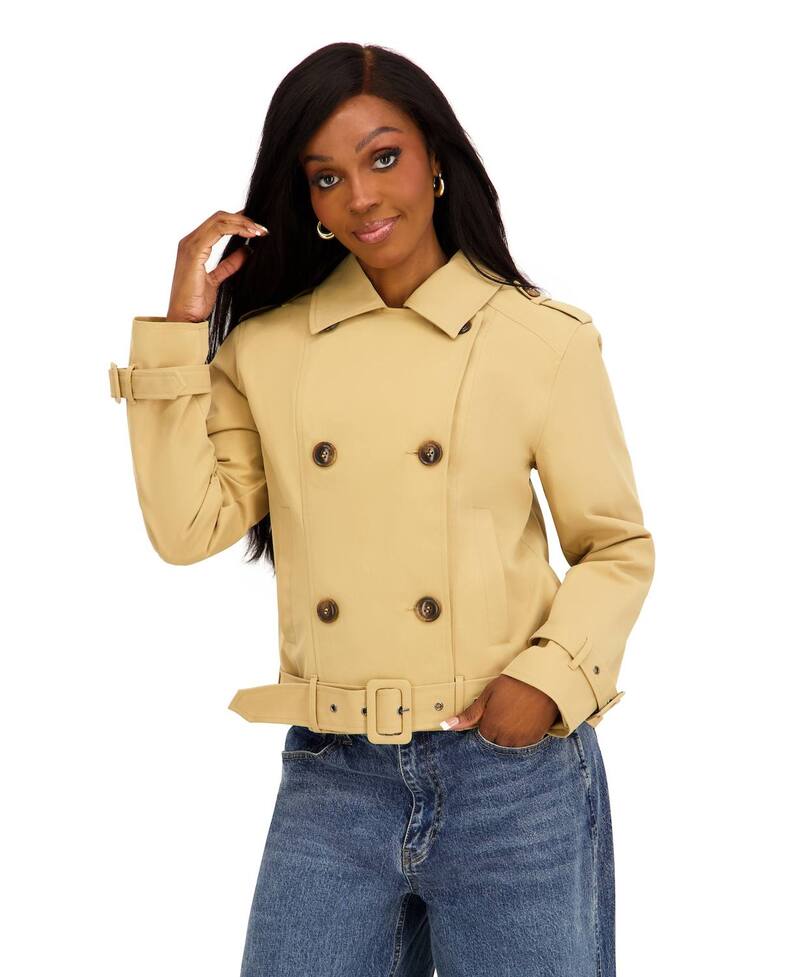 マッデンガール レディース アウター ジャケット・ブルゾン Juniors madden girl Beltedouble-Breasted Shortrench Camel キャメル