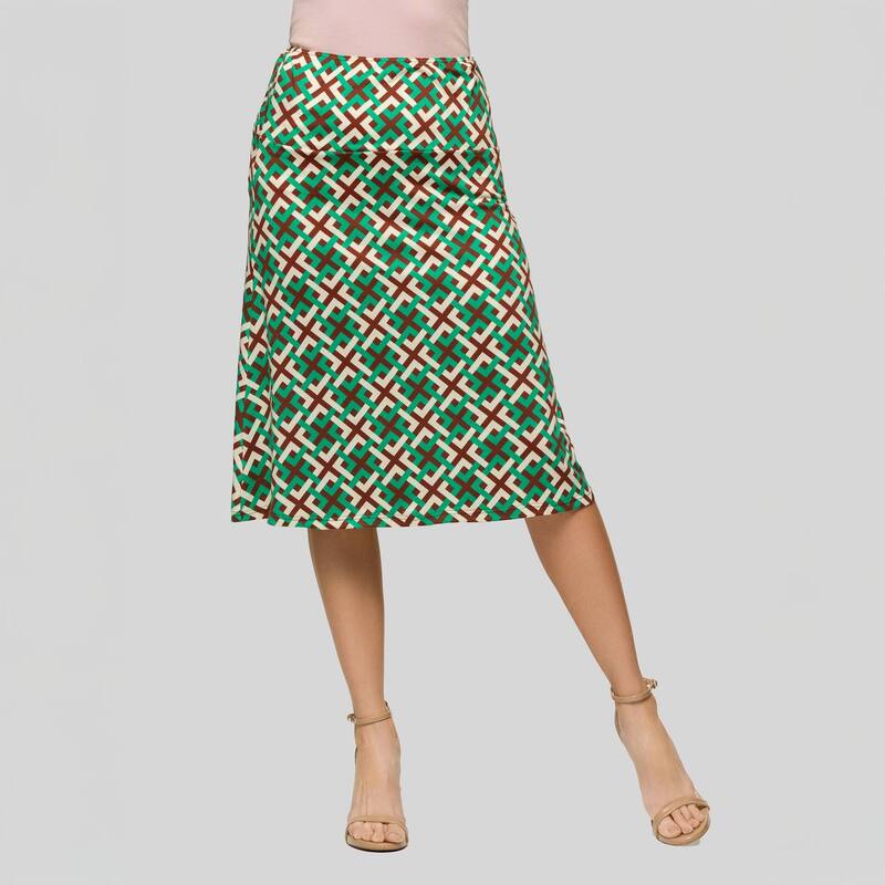 24 セブンコンフォート レディース ボトムスカート ひざ丈 プリント Women's 24Seven Comfort Apparel Print Comfortablelastic Waist Knee Length Skirt Green Multi グリーン