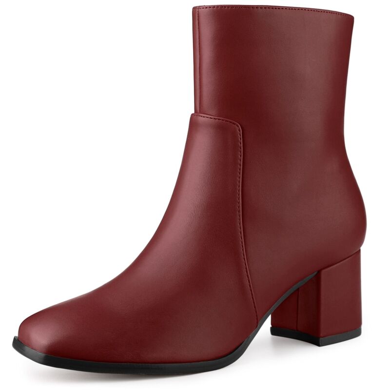 アレグラ ケー レディース シューズ ブーツ・レインブーツ アンクル ヒール ALLEGRA K Women'square Toe Side Zip Block Heel Ankle Boots Burgundy バーガンディ｜ReVida 店