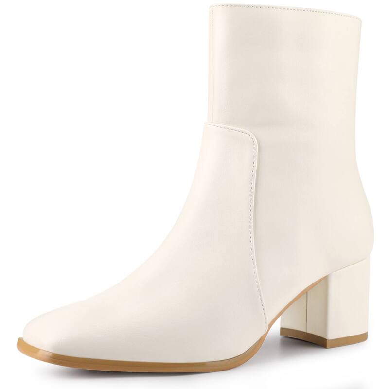 アレグラ ケー レディース シューズ ブーツ・レインブーツ アンクル ヒール ALLEGRA K Women'square Toe Side Zip Block Heel Ankle Boots Cream クリーム｜ReVida 店