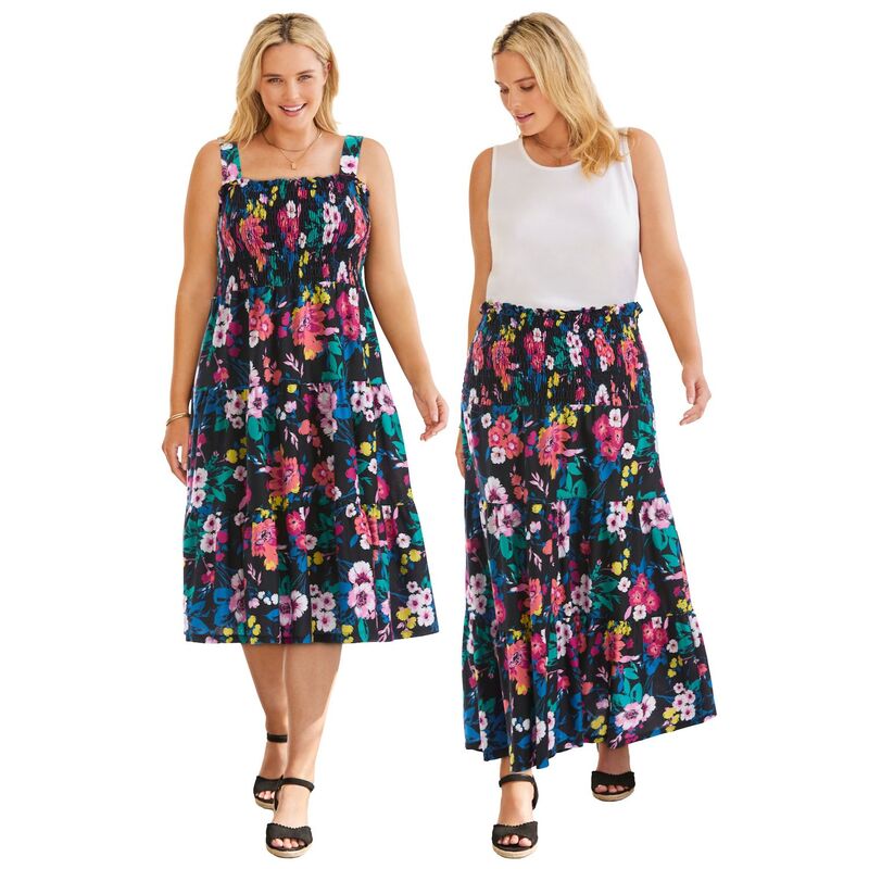 ウーマン ウィズイン レディース トップス ワンピース プラスサイズ スカート Woman Within Plusize Convertible Dress To Skirt Black Multi Floral ブラック