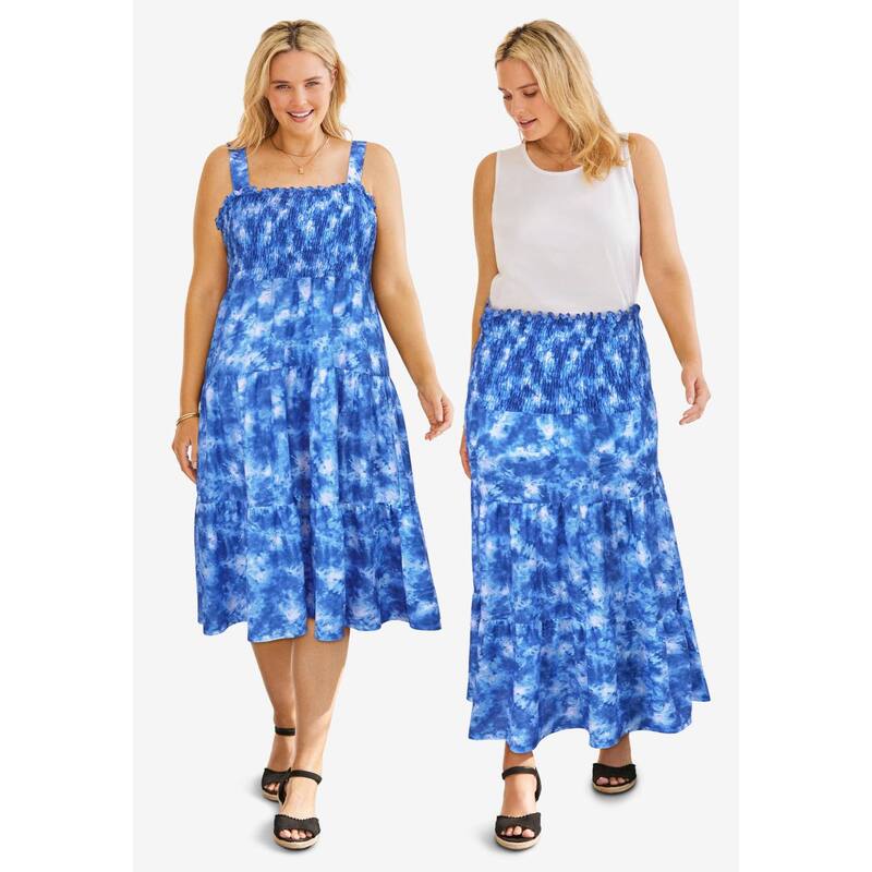 ウーマン ウィズイン レディース トップス ワンピース プラスサイズ スカート Woman Within Plusize Convertible Dress To Skirt Royal Navy Tie Dye ネイビー