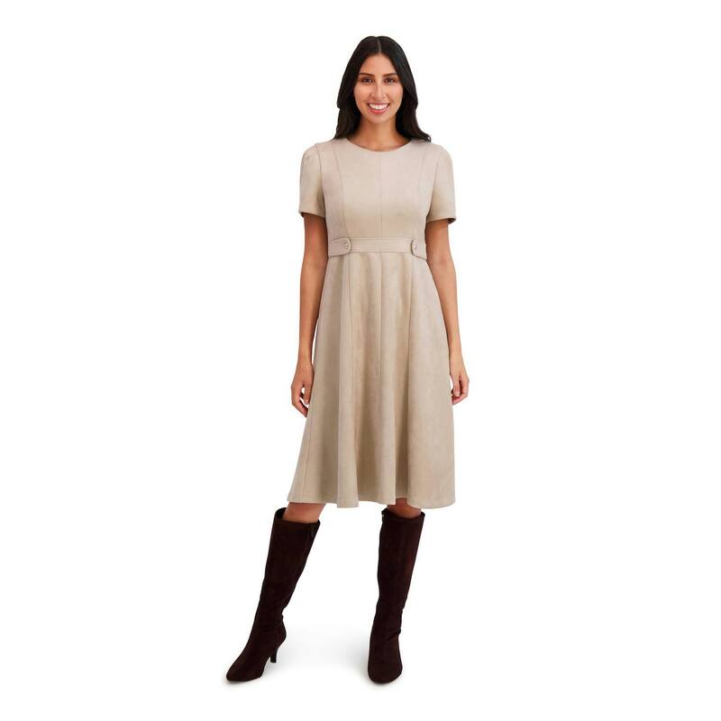 ロンドンタイムス レディース トップス ワンピースエード Women's London Timesuede Side Tab Fit & Flare Dress Latte