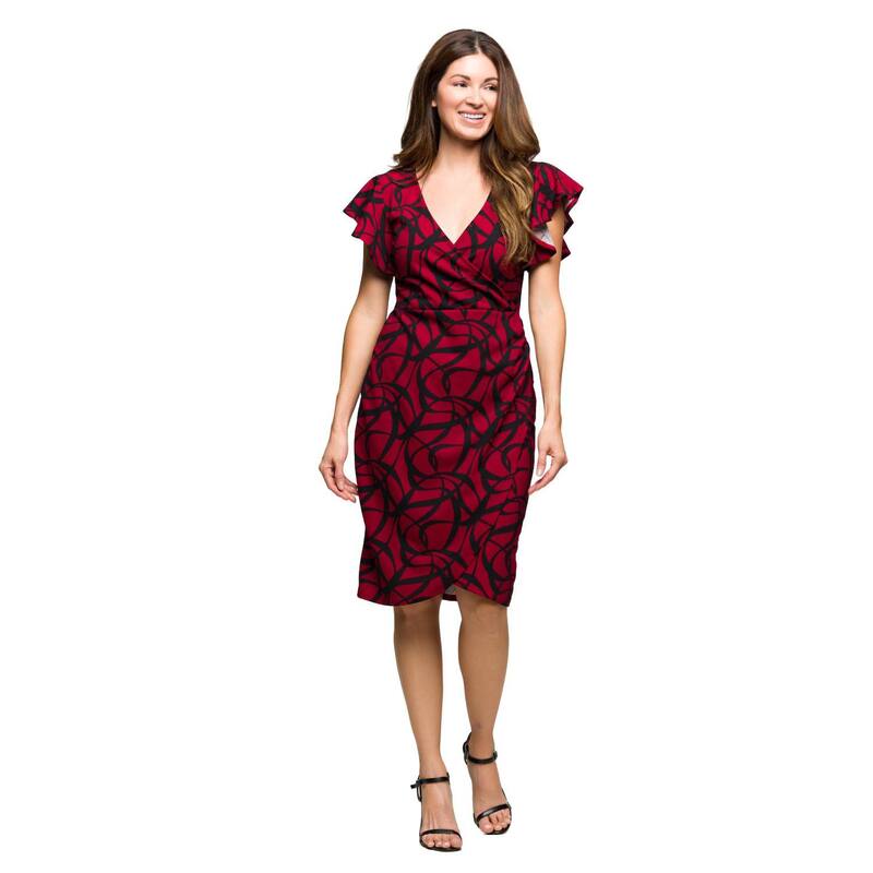 24 セブンコンフォート レディース トップス ワンピース Women's 24Seven Comfort Apparel Flutter Sleeve Faux Wrap Dress Red Multi レッド 21,560円