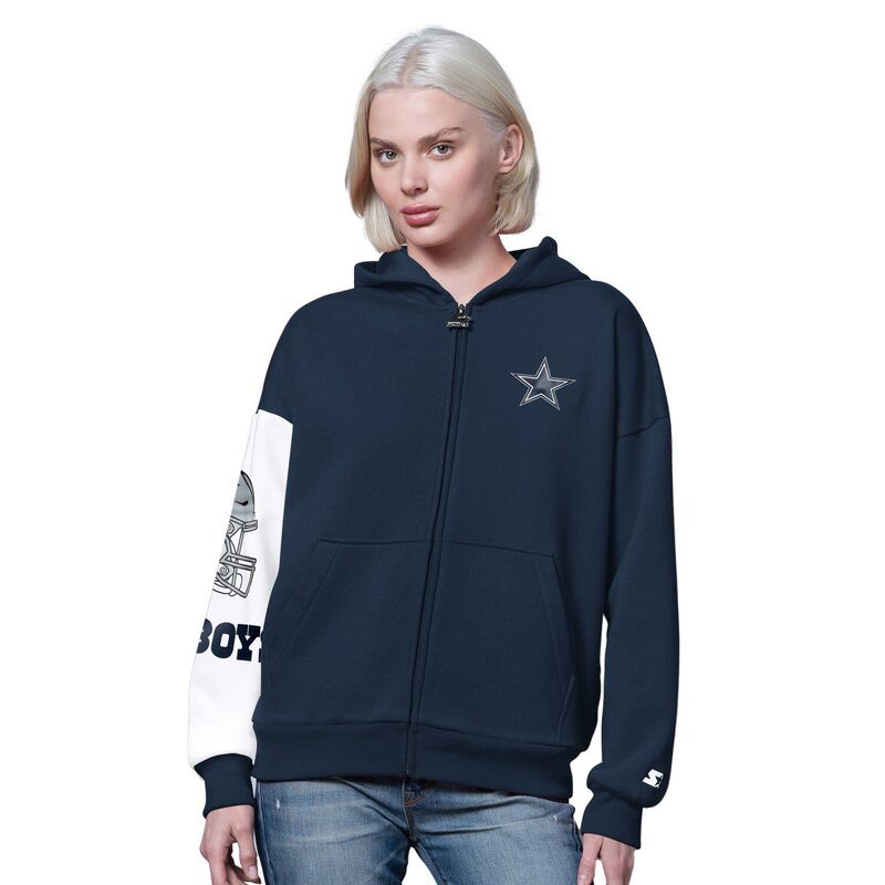 スターター レディース トップス Tシャツ ダウン パーカー Women'starter Navy Dallas Cowboys 4th Down Full-Zip Hoodie Cow Navy ネイビー