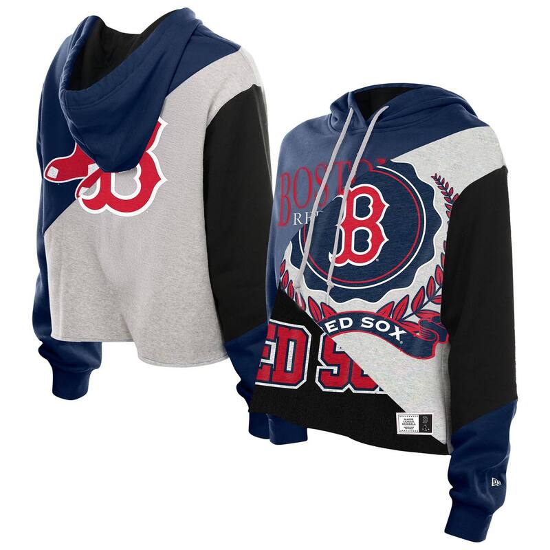 ニューエラ レディース トップス Tシャツ クロップド パーカー Women's New Era Boston Red Sox Upcycled Color Block Cropped Boxy Hoodie Rsx Navy ネイビー