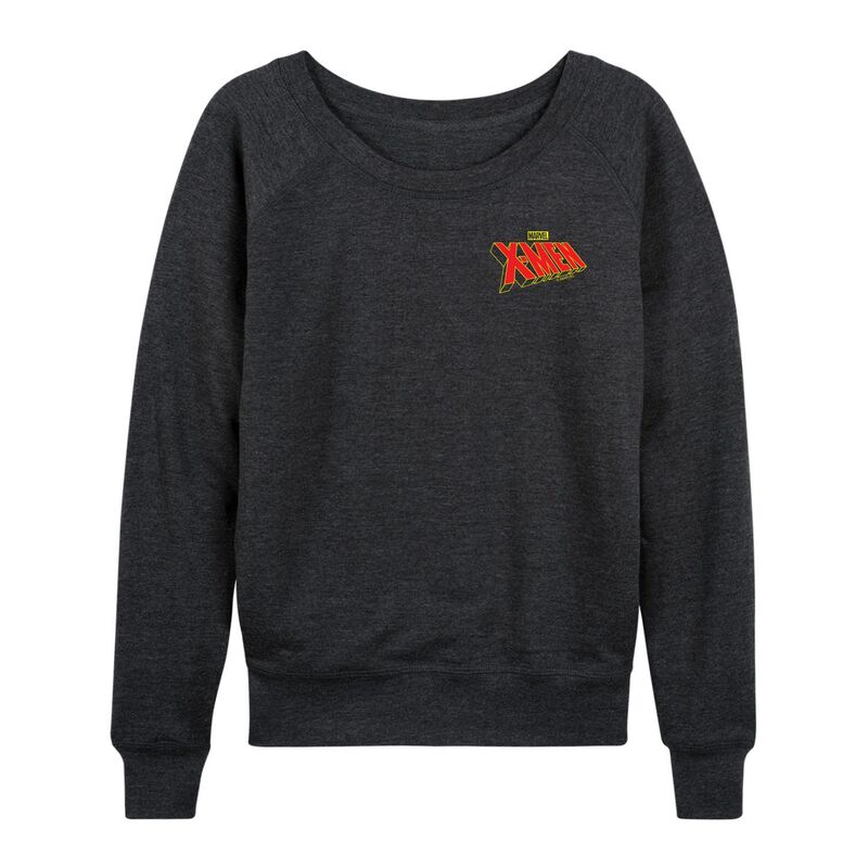 アニメキャラクター レディース トップス Tシャツ パイル ロゴ Licensed Character Women's X-Men Logo French Terry Long Sleeve Tee Heather Charcoal チャコール