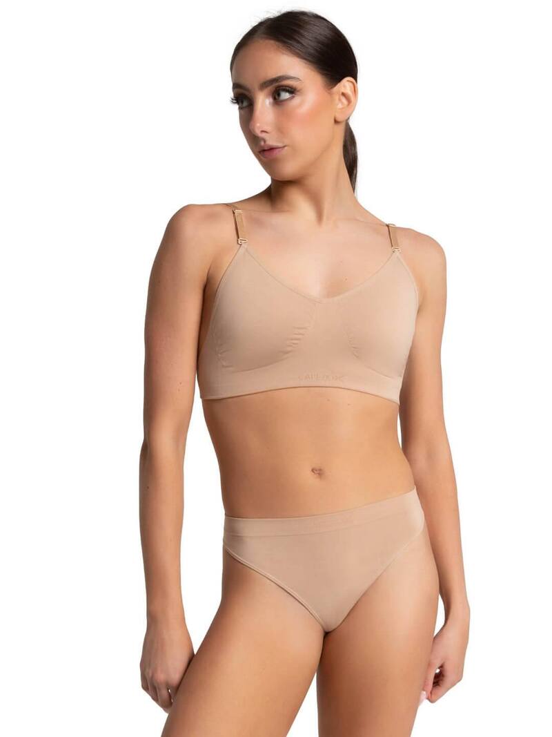 カペジオ レディース アンダー御召しもの ブラ Capezio Seamless Clear Back Bra Beige ベージュ