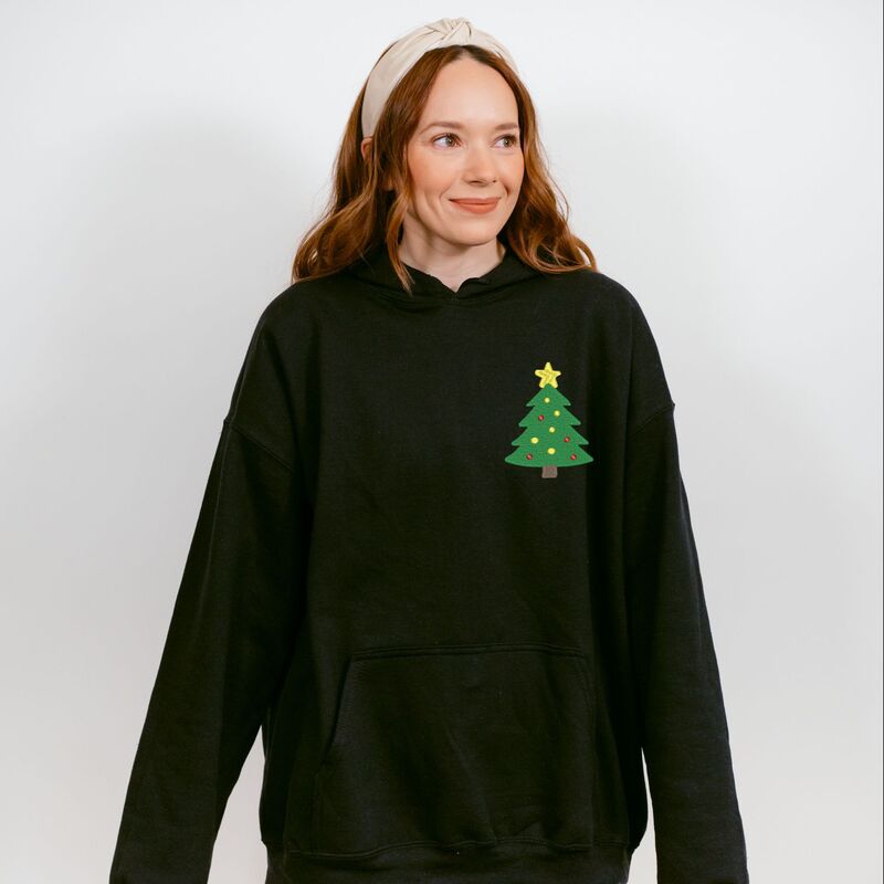 Simply Sage Market レディース トップス Tシャツ 刺繍 パーカー グラフィック Simply Sage Market Embroidered Christmas Tree With Ornaments - Women's Graphic Hoodie Midnight