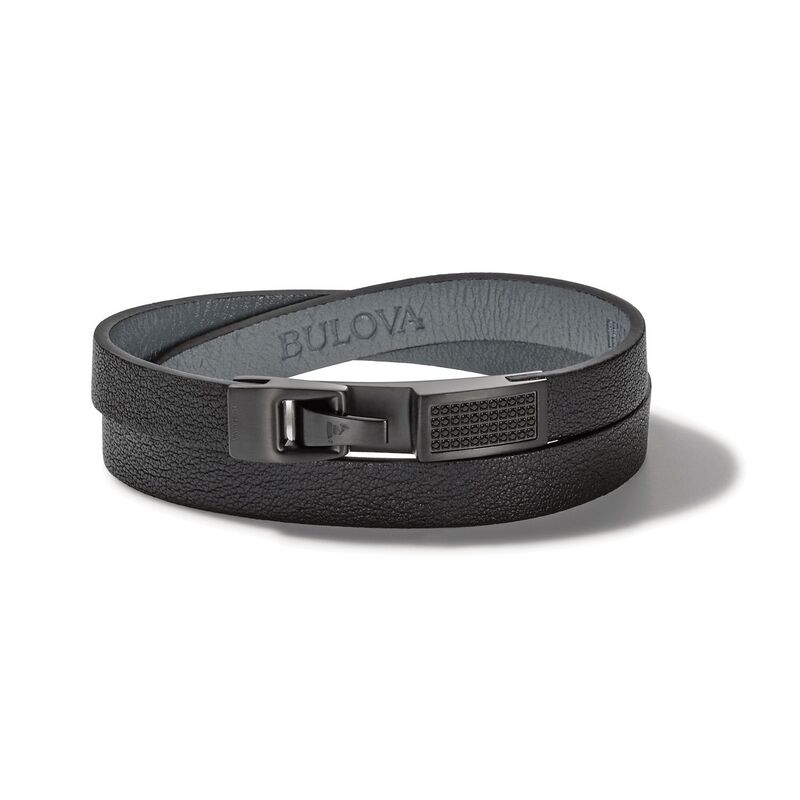 ブロバ メンズ 佩び物 ブレスレット・バングル・アンクレット なめし革 Bulova Men\u0027s Latin Grammy Black Diamond Accent \u0026 Leather Double Wrap Bracelet Black 黒いこと