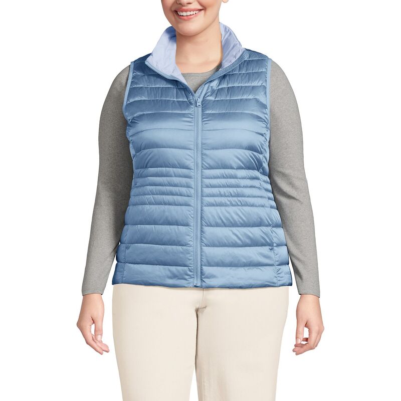 ランズエンド レディース アウター ジャケット・ブルゾン プラスサイズ ベスト ダウン Plusize Lands End Wanderweight Down Vest Cornflower Shine