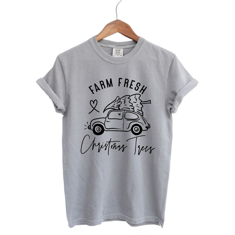 Simply Sage Market レディース トップス ティーシャツ Simply Sage Market Farm Fresh Christmas Trees Car Garment Dyed Tees Grey 薄墨色 Tシャツ・カットソー-トップス