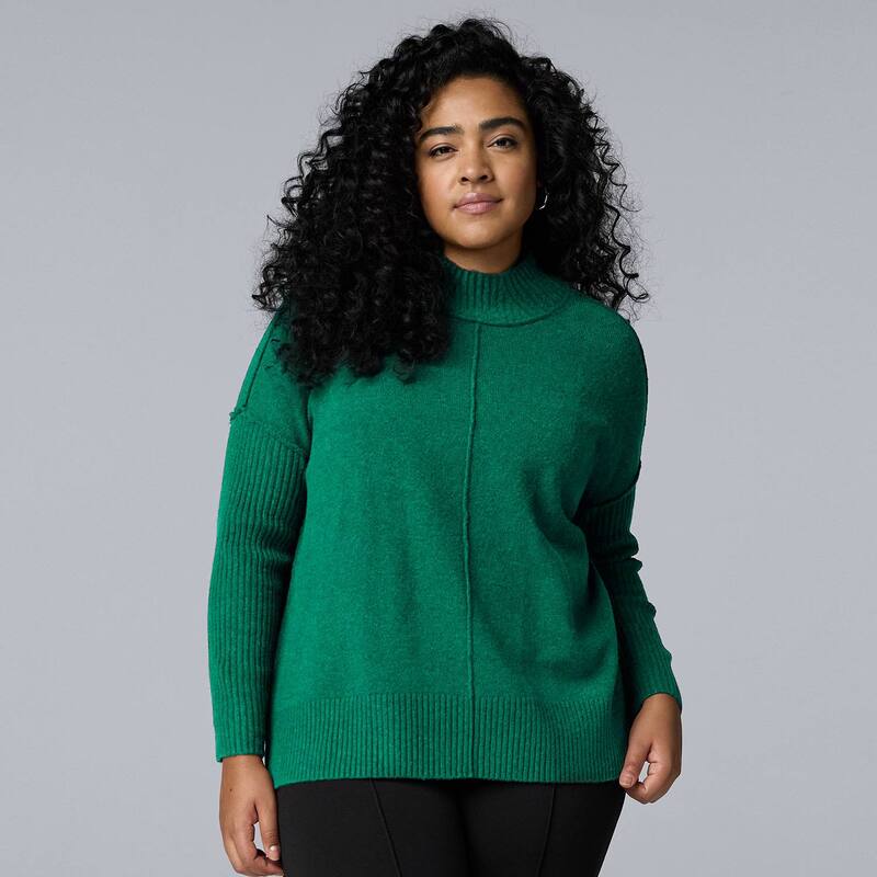ヴェラウォン レディース アウター ニット・セーター モックネック プラスサイズ Plusize Simply Vera Wang Luxe Cashmere Blend Mockneck Sweater Trail Green グリーン｜ReVida 店