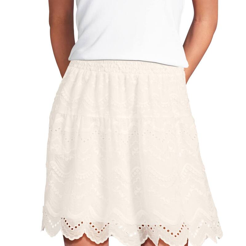 ランズエンド レディース ボトムスカート シャーリング Women's Lands' End Smocked Waist Above the Knee Skirt Warm Ivory アイボリー