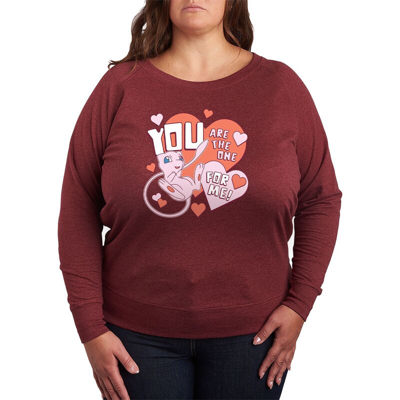 アニメキャラクター レディース トップス Tシャツ プラスサイズ パイル Licensed Character Plusize Pokmon Mew You Are The One For Me French Terry Long Sleeve Tee Heather Maroon ヘザー｜ReVida 店