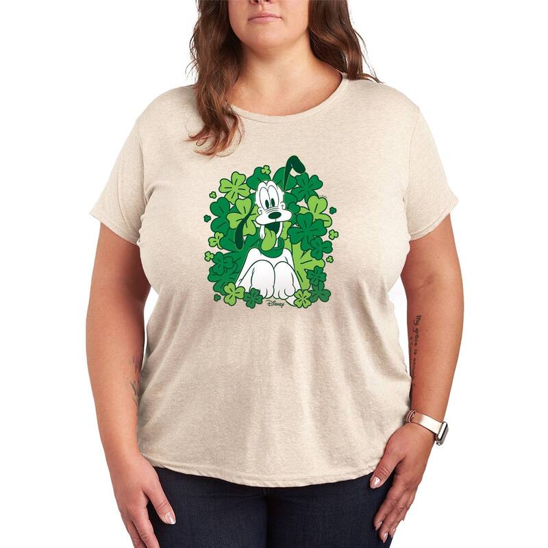 アニメキャラクター レディース トップス Tシャツ プラスサイズ グラフィック Licensed Character Plusize Disney's Pluto Shamrocks Graphic Tee Beige ベージュ