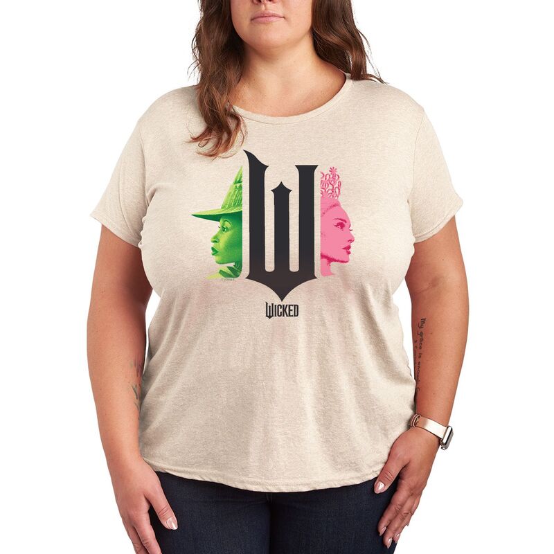 アニメキャラクター レディース トップス Tシャツ プラスサイズ グラフィック Licensed Character Plusize Wicked Elphaba & Glinda Graphic Tee Birch