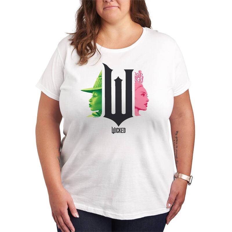 アニメキャラクター レディース トップス Tシャツ プラスサイズ グラフィック Licensed Character Plusize Wicked Elphaba & Glinda Graphic Tee White ホワイト 6,530円
